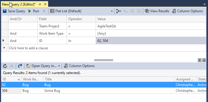 New, unsaved query in Visual Studio